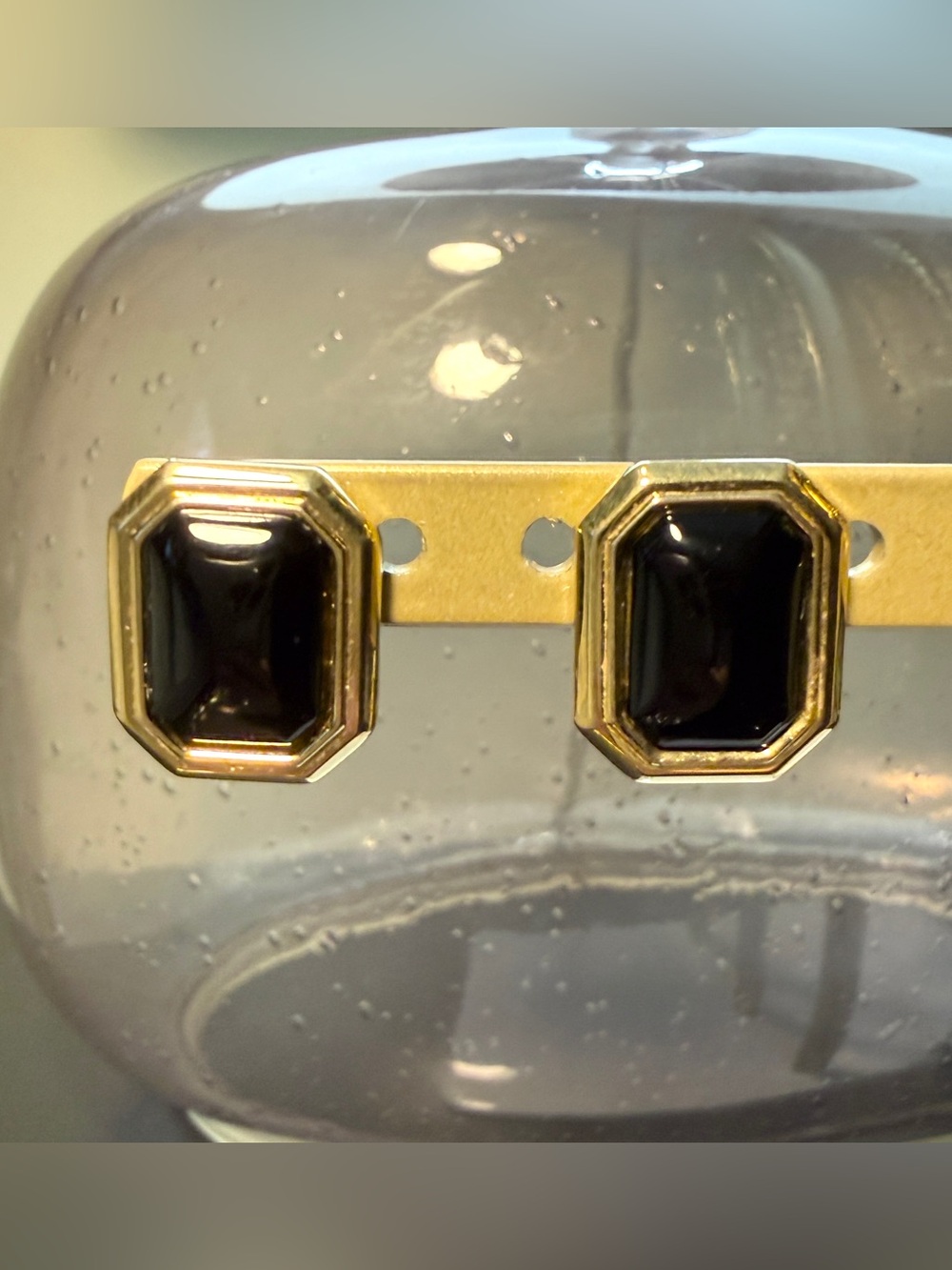 Vintage Monet 1960’s Gold Tone Black Stud Statement Earrings